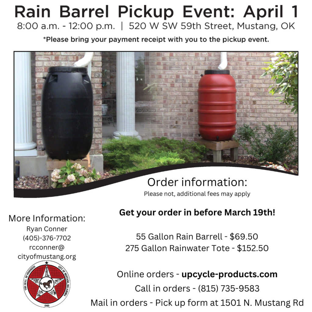 Rain Barrell Event Flyer - Call 4053767702 for Info